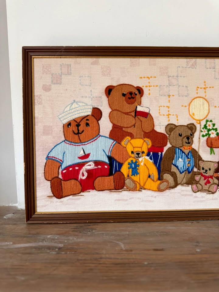 Charming Framed Teddy Bear Needlepoint Wall Art - photo 3