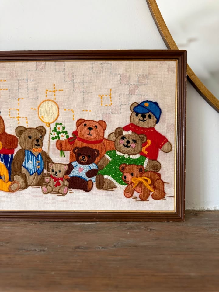 Charming Framed Teddy Bear Needlepoint Wall Art - photo 4