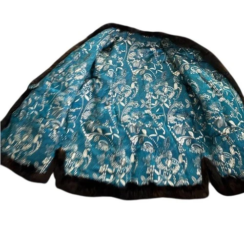 Custom Women’s Small Fur Coat Mob Wife Sz Small with Blue Floral - photo 5