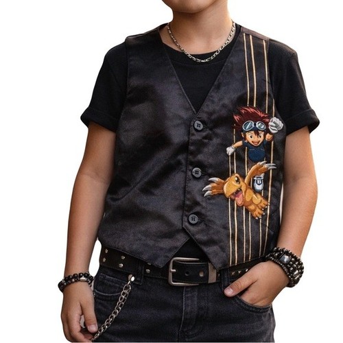 DIGIMON Vintage 90s Toddler Boys Size 4 Satin Printed Vest