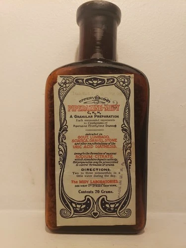 RARE Antique Piperazine Midy Medicine Bottle UNOPENED