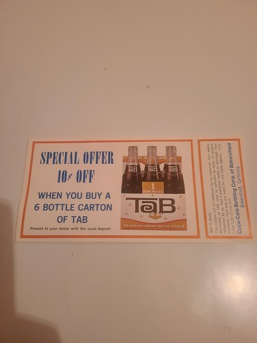 RARE Vintage 1960s Tab 10c Off Coupon Unused