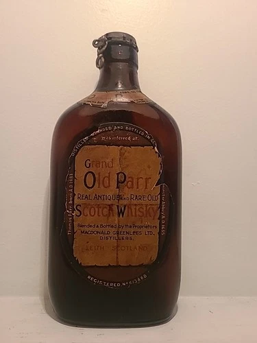 RARE Antique 1910s Grand Old Parr Scotch Whisky Bottle W Cap