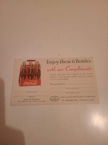 Vintage 1950s Coke FREE 6-pack Coupon Unused
