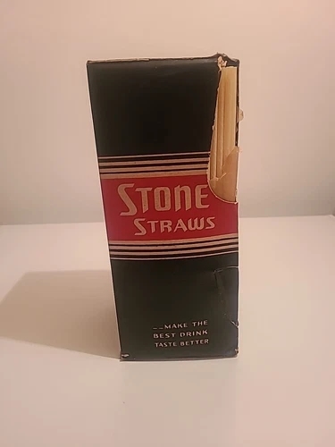 Antique 1920s Stone Straw Box Opened With Straws