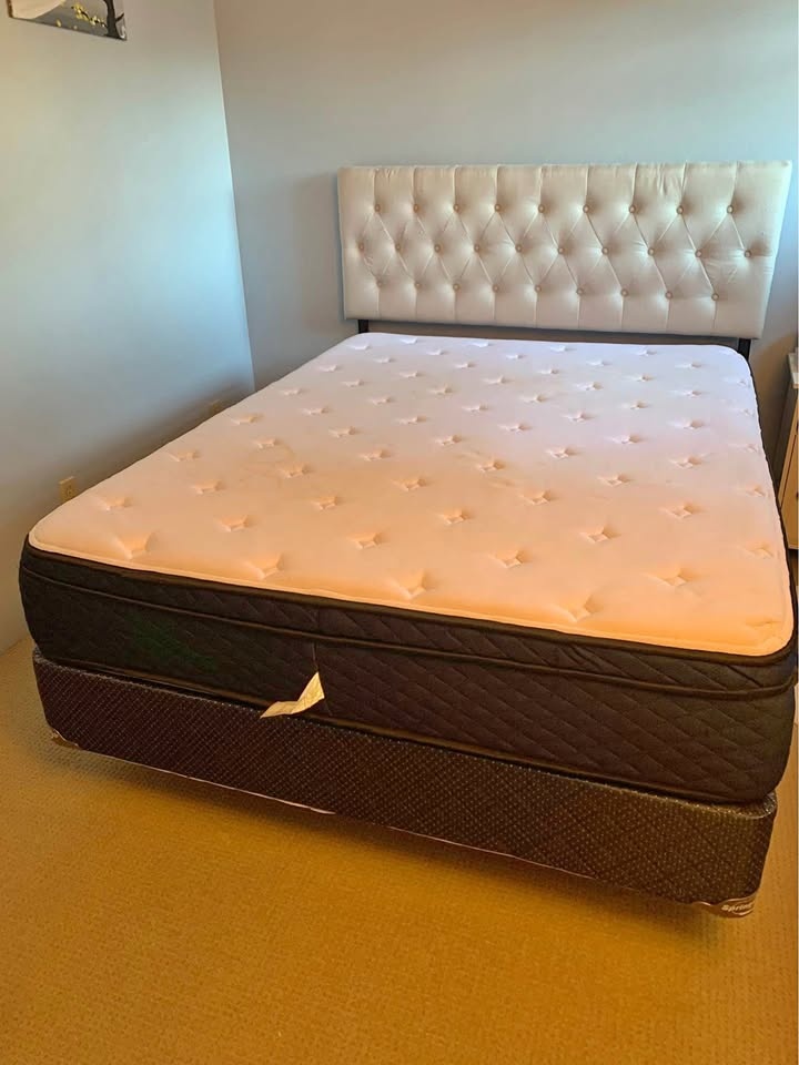 Queen size bed with box spring and metal frame