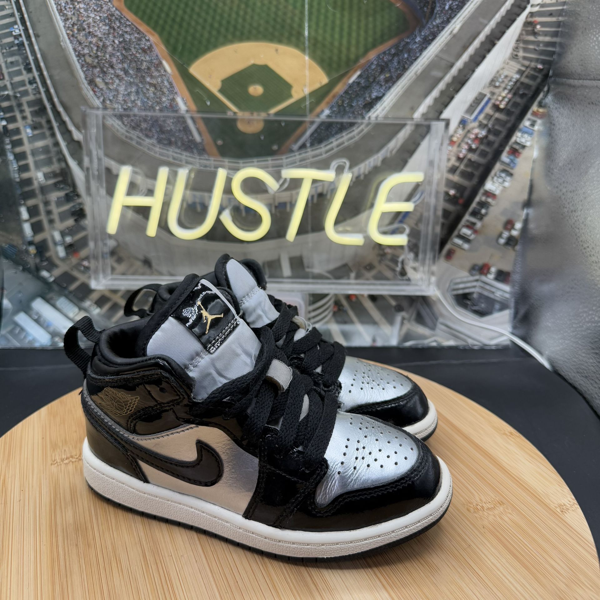 Nike Air Jordan 1 Mid Black/Metallic Silver (PS) Size 11C - photo 2