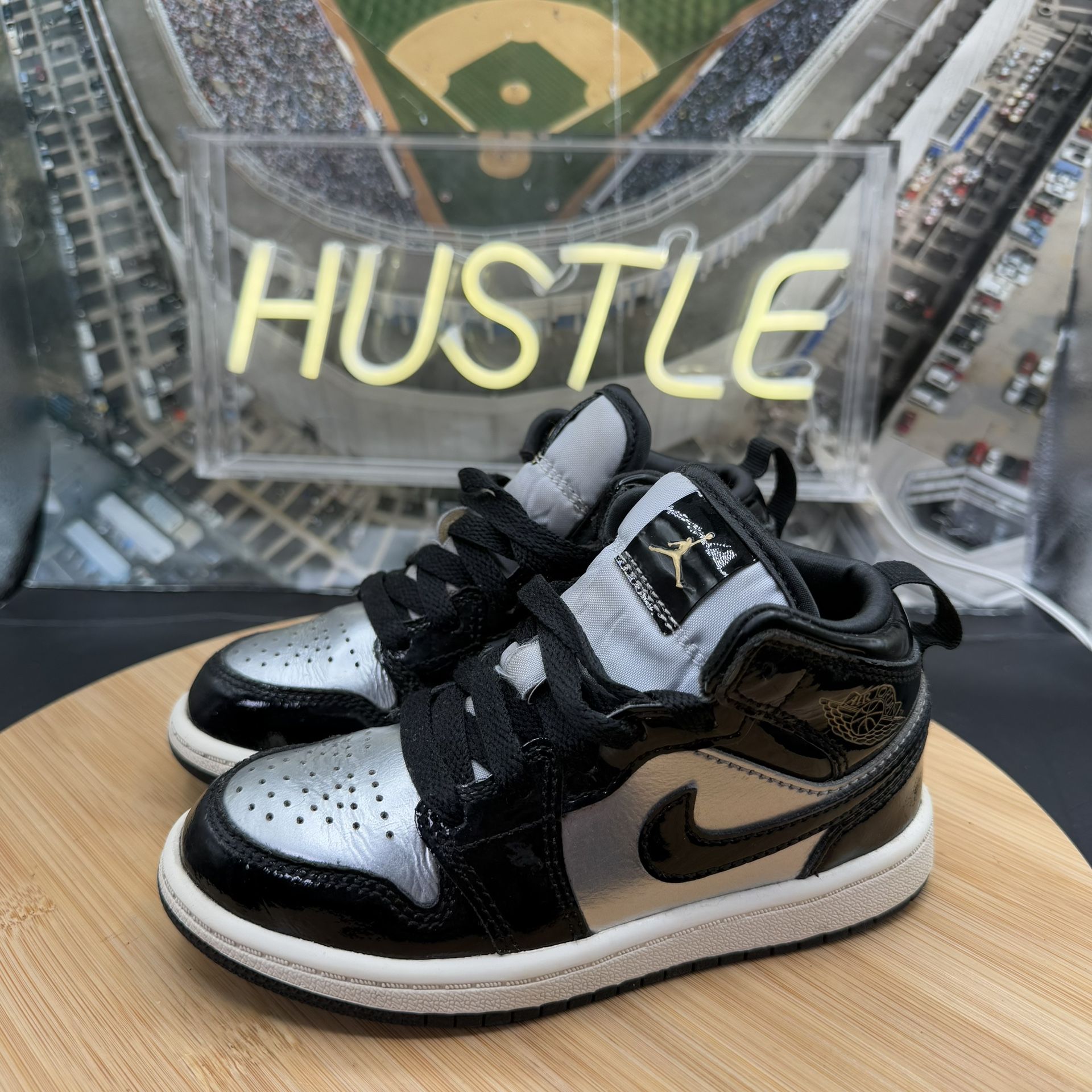 Nike Air Jordan 1 Mid Black/Metallic Silver (PS) Size 11C - photo 3
