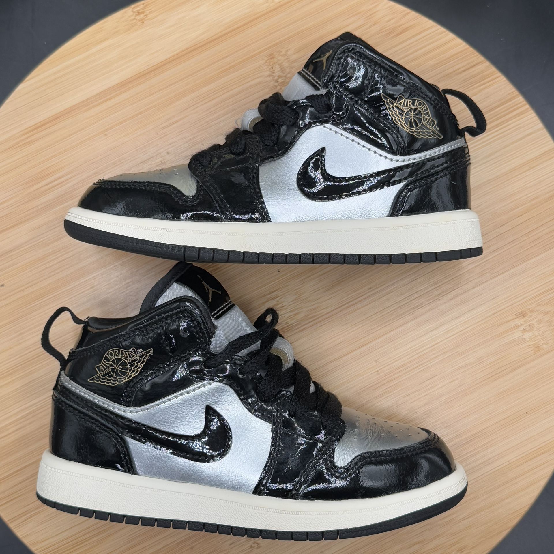 Nike Air Jordan 1 Mid Black/Metallic Silver (PS) Size 11C - photo 4