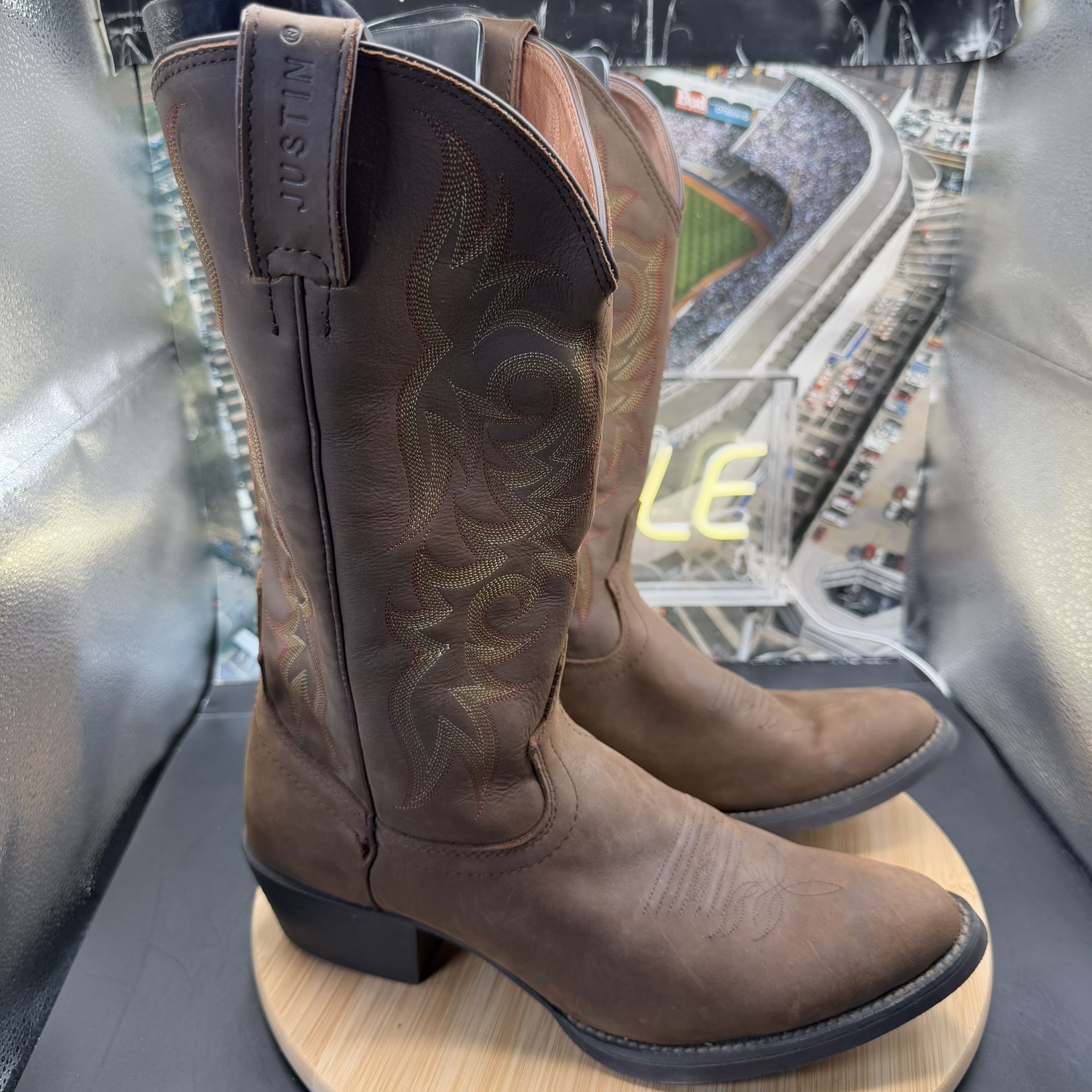 Justin Stampede 2551 Brown Leather Cowboy Boots 10EE
