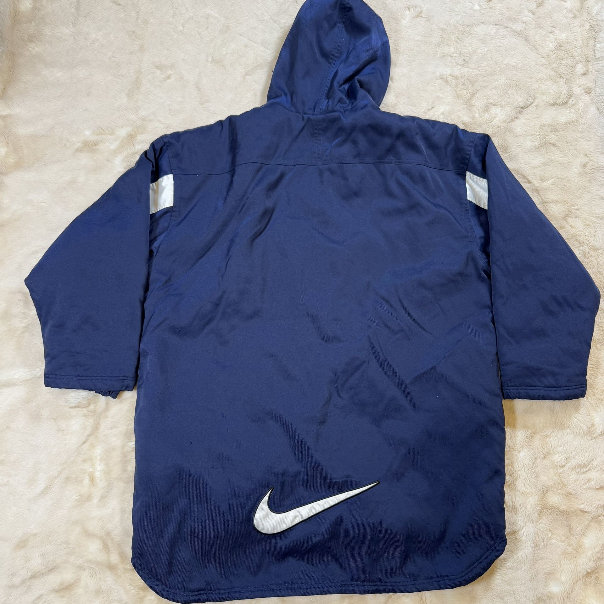 Vintage Men’s Nike Parka XL Logo Navy Blue White Winter Coat - photo 3