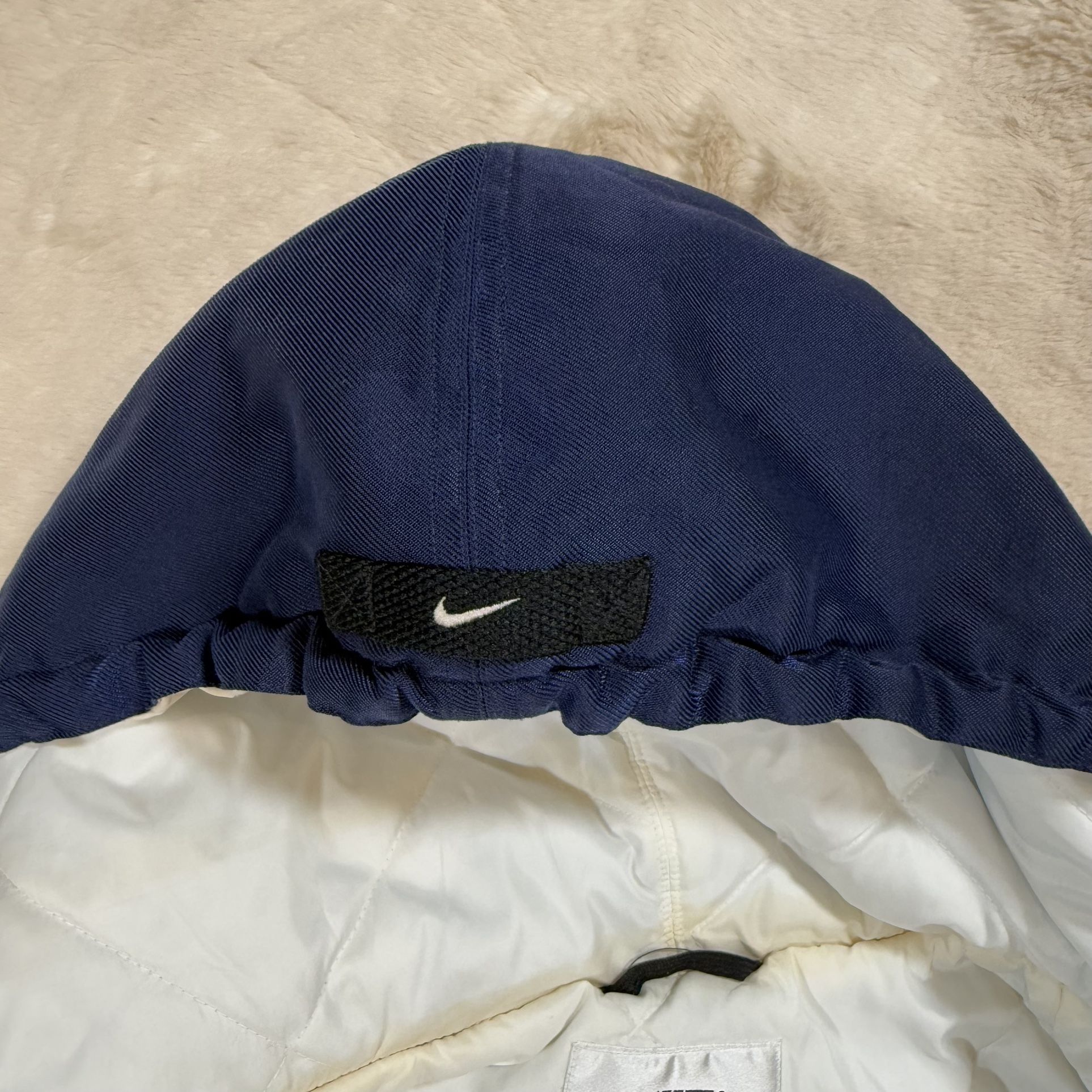Vintage Men’s Nike Parka XL Logo Navy Blue White Winter Coat - photo 5