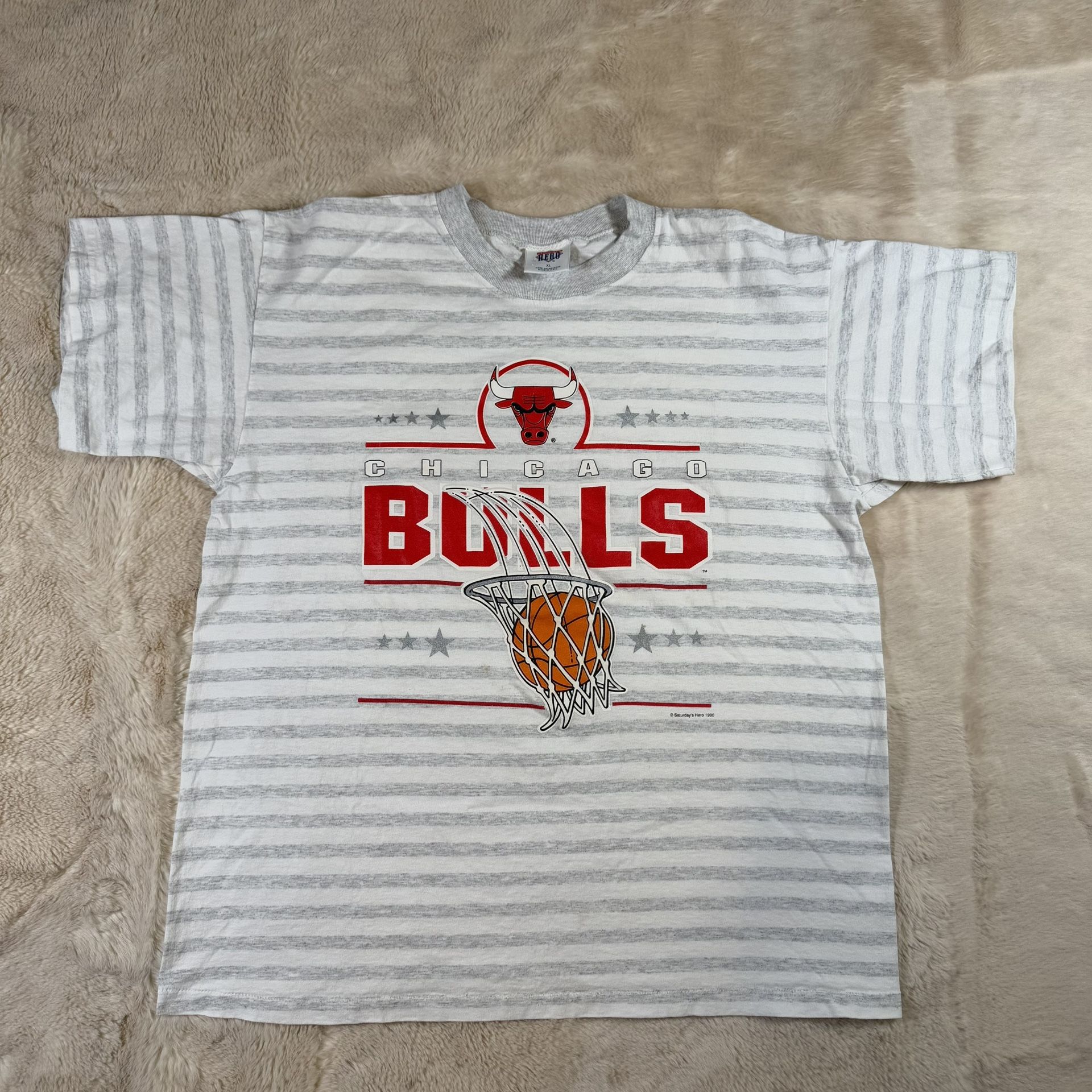 VINTAGE CHICAGO BULLS T-SHIRT SIZE XL STRIPED 90S NBA SINGLE STI