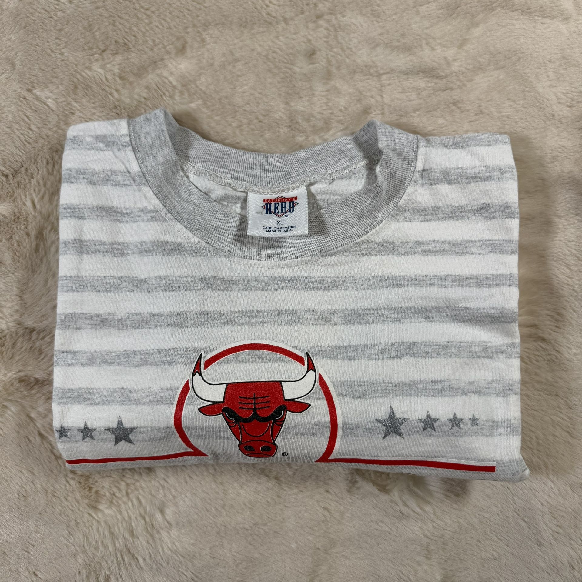 VINTAGE CHICAGO BULLS T-SHIRT SIZE XL STRIPED 90S NBA SINGLE STI - photo 3