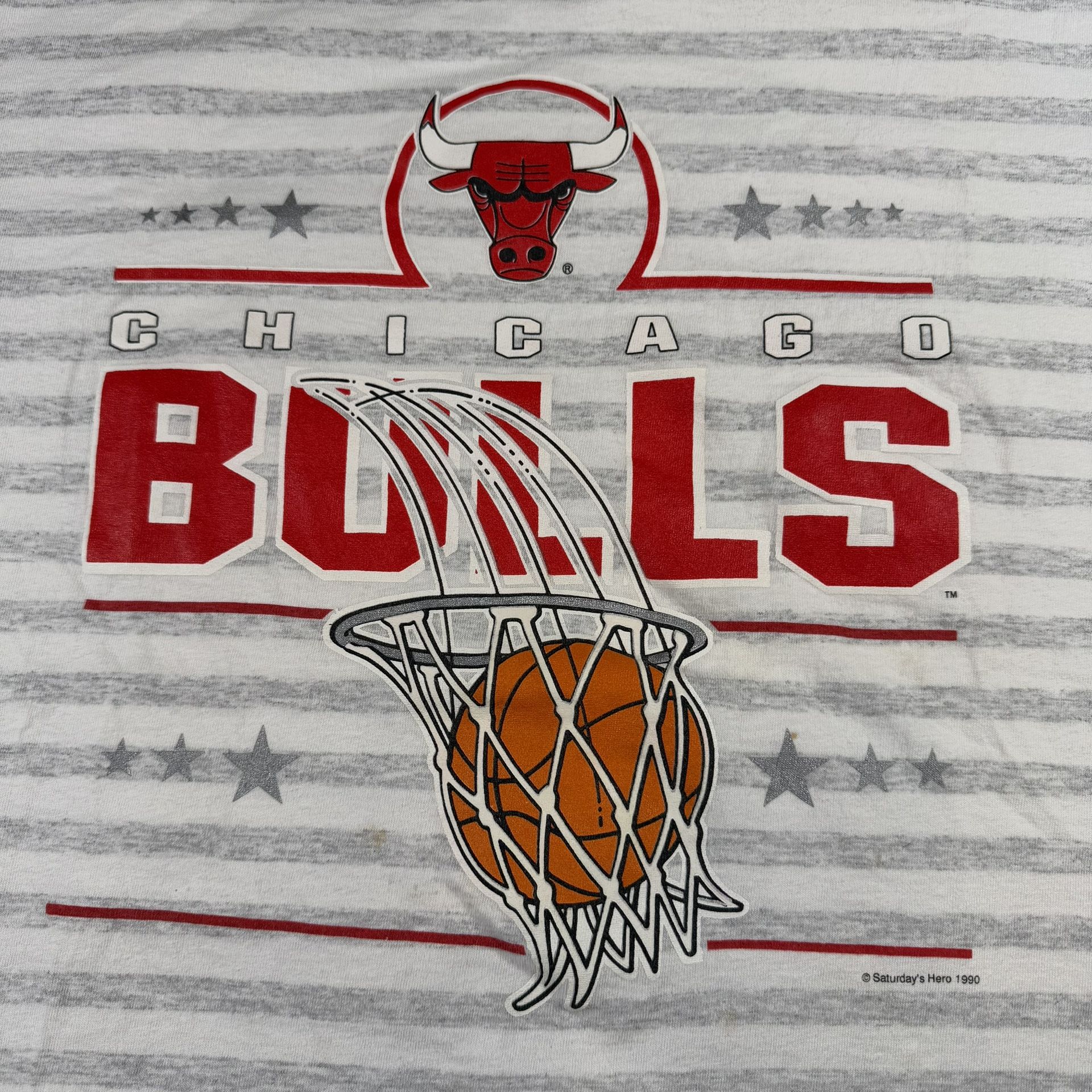 VINTAGE CHICAGO BULLS T-SHIRT SIZE XL STRIPED 90S NBA SINGLE STI - photo 4