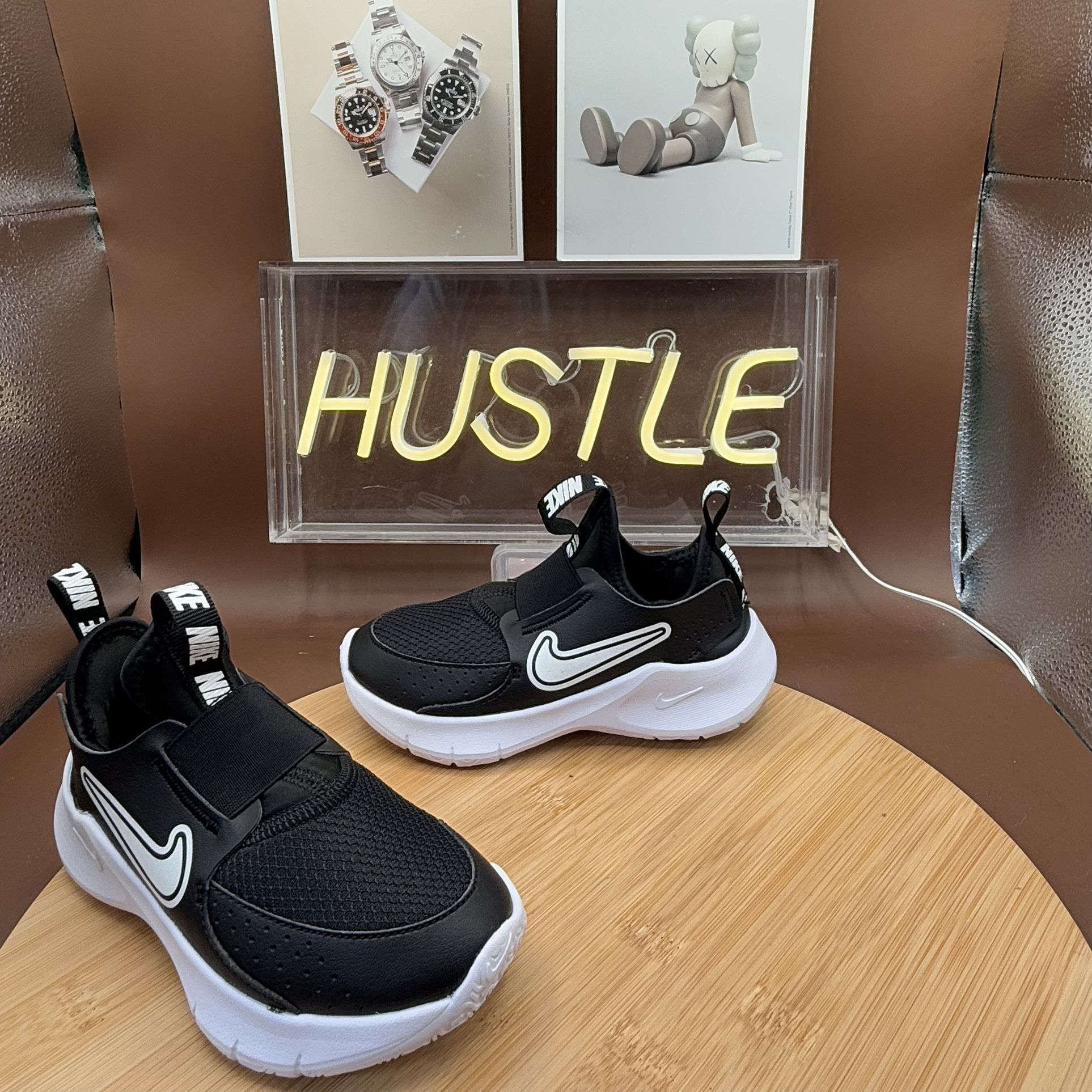 Nike Flex Runner 3 Toddler Size 10C Black/White Sneakers