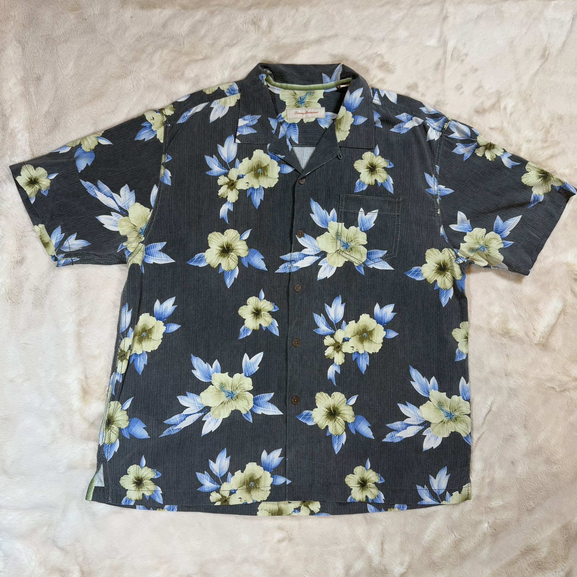 Tommy Bahama Shirt Silk Blue Floral Hawaiian Mens Sz XL - photo 2