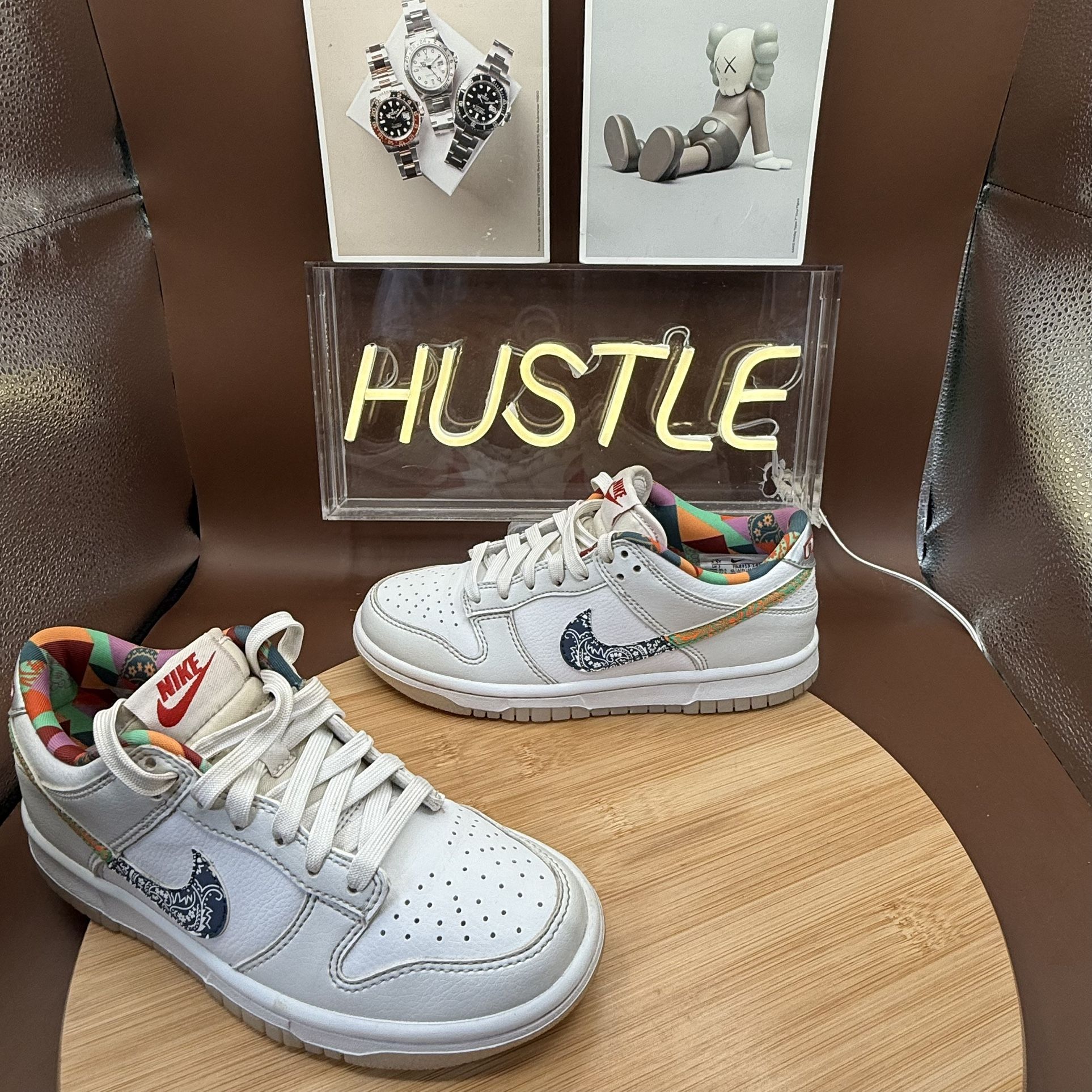 Nike Dunk Low (GS) White-Multi-Color Paisley Sz 3.5Y