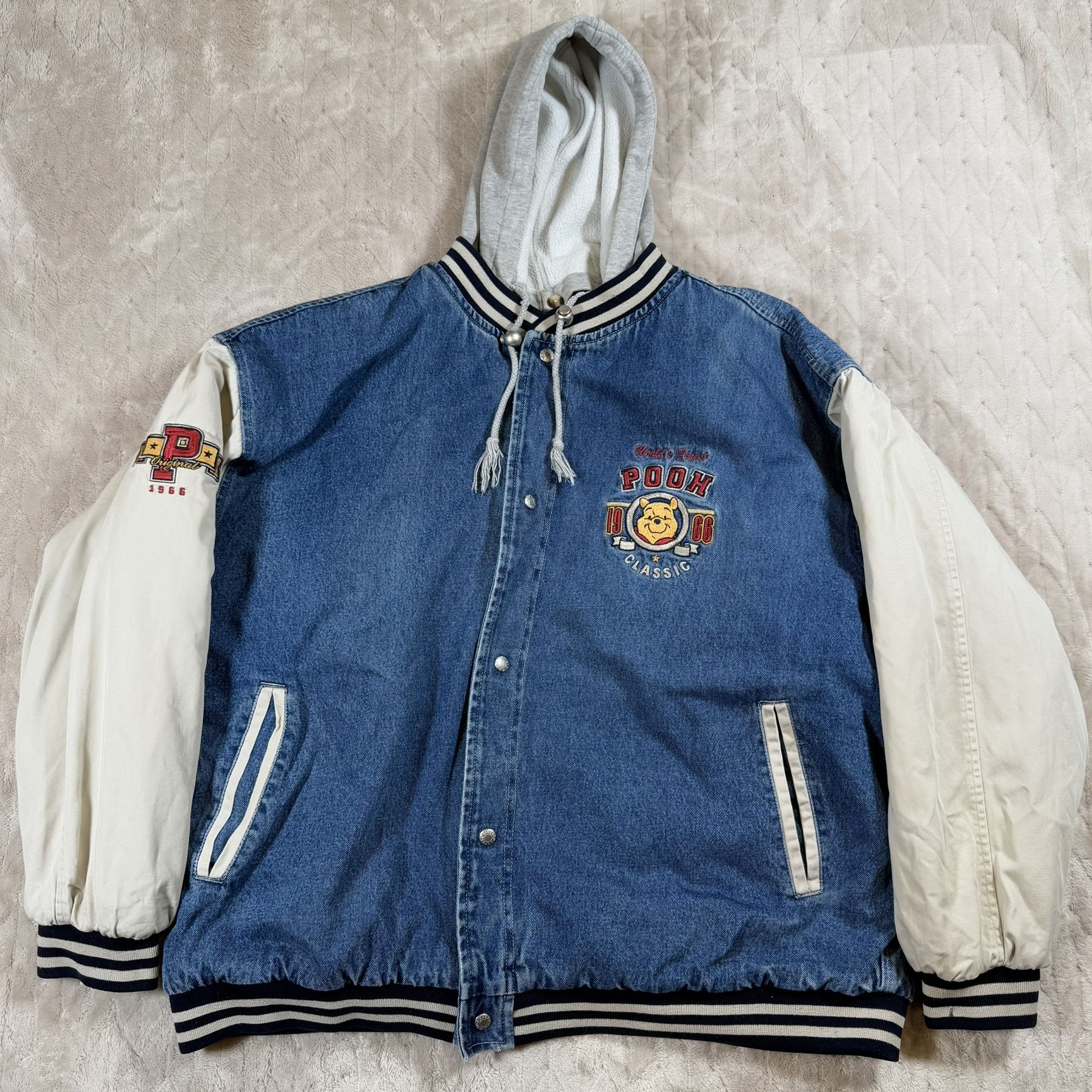 Vintage 90s Winnie The Pooh Disney Denim Varsity Bomber Jacket X - photo 2