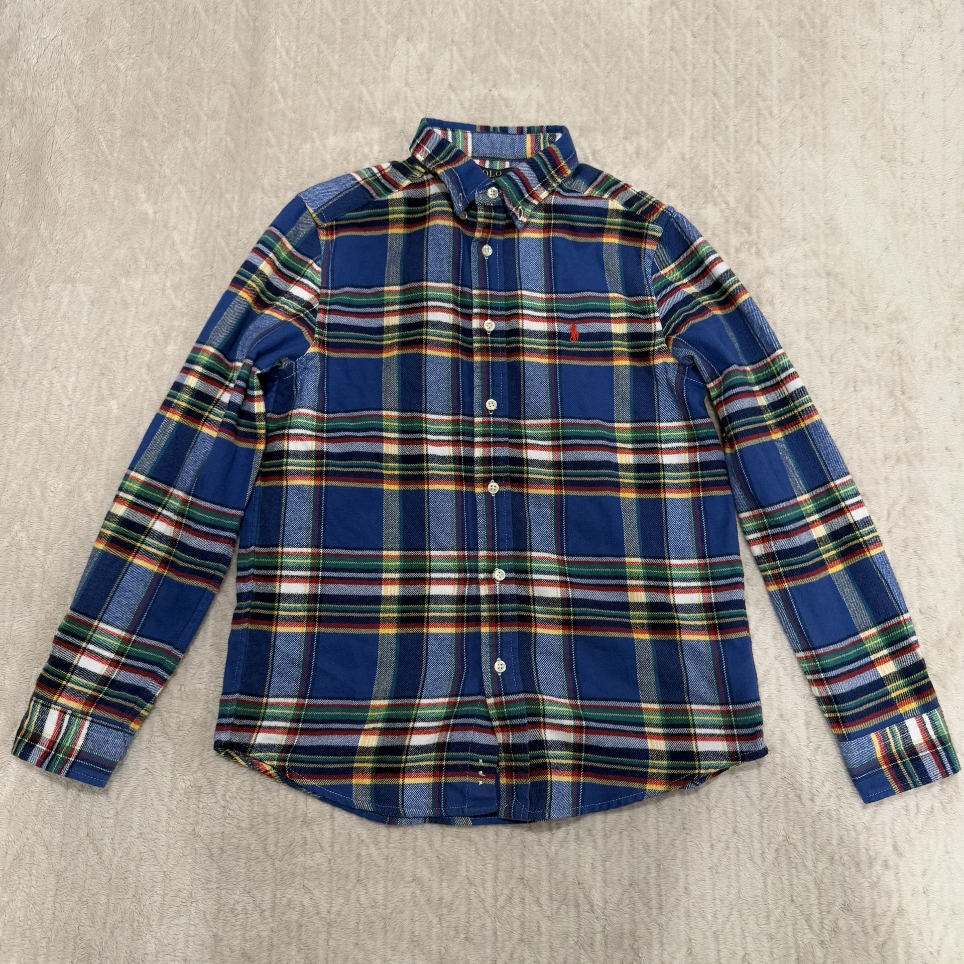 Polo Ralph Lauren boys Sz L/G 14/16 blue flannel plaid button do