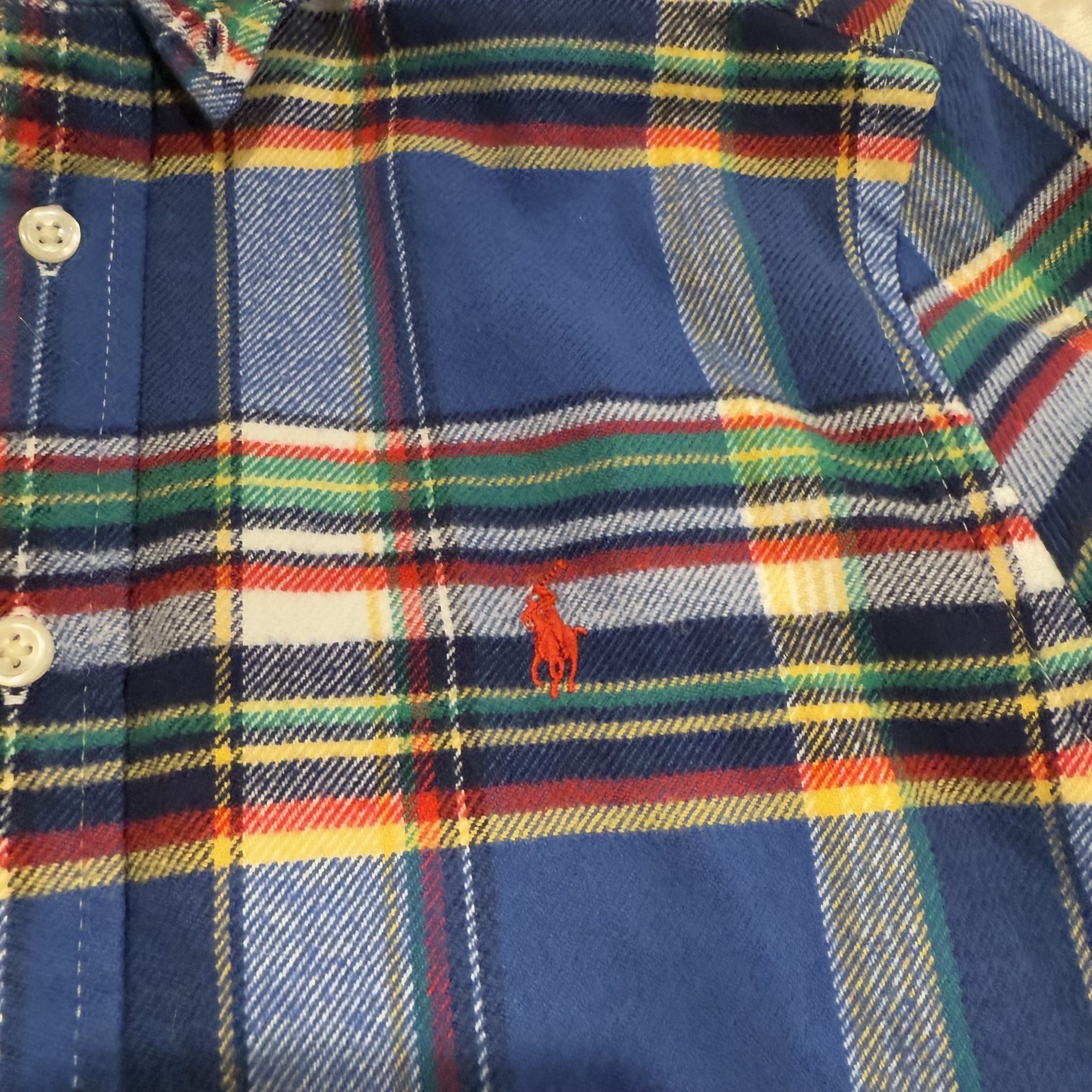 Polo Ralph Lauren boys Sz L/G 14/16 blue flannel plaid button do - photo 4