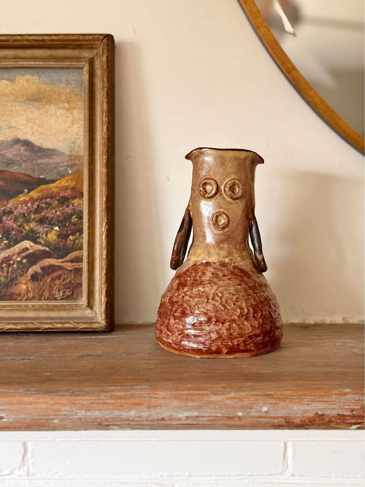 Fun Quirky Handmade Studio Pottery Vase. Earthy neutral colours.
