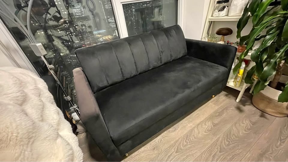 Black velvet couch