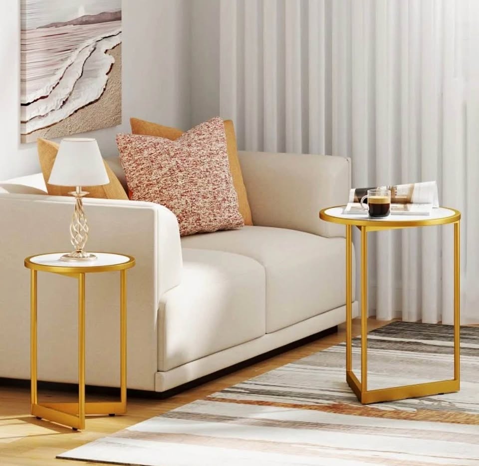 Costway White Faux Marble Tabletop Round Nest of 2 Tables