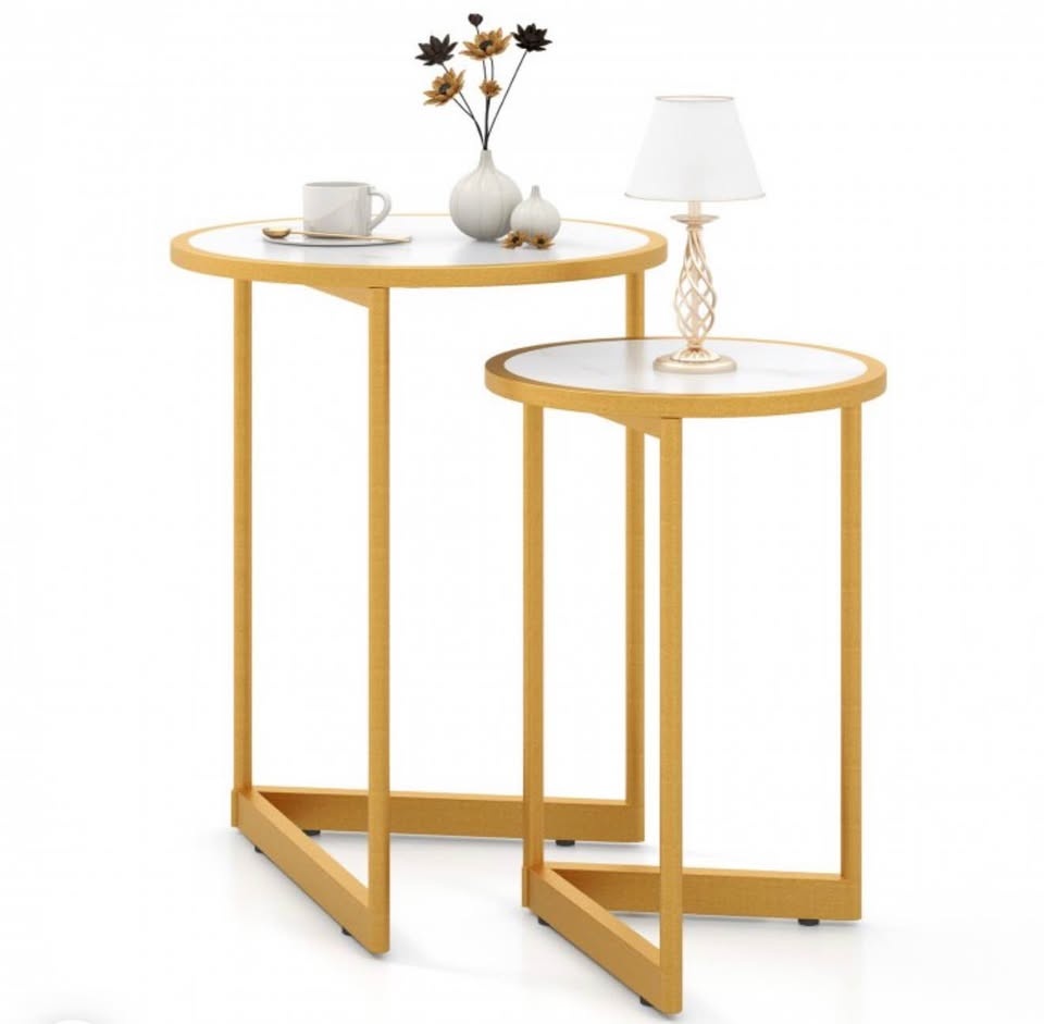 Costway White Faux Marble Tabletop Round Nest of 2 Tables - photo 2