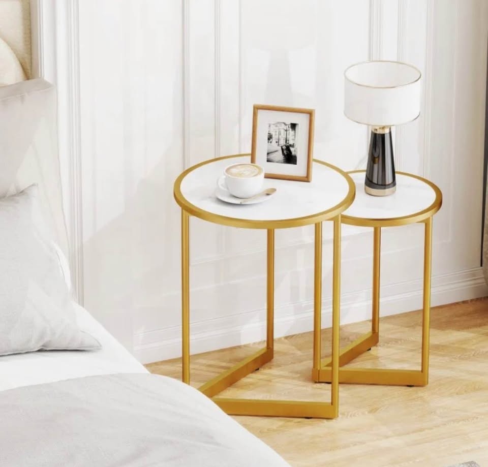Costway White Faux Marble Tabletop Round Nest of 2 Tables - photo 3