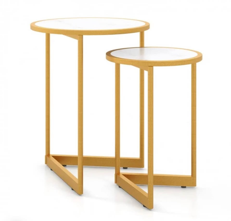 Costway White Faux Marble Tabletop Round Nest of 2 Tables - photo 4