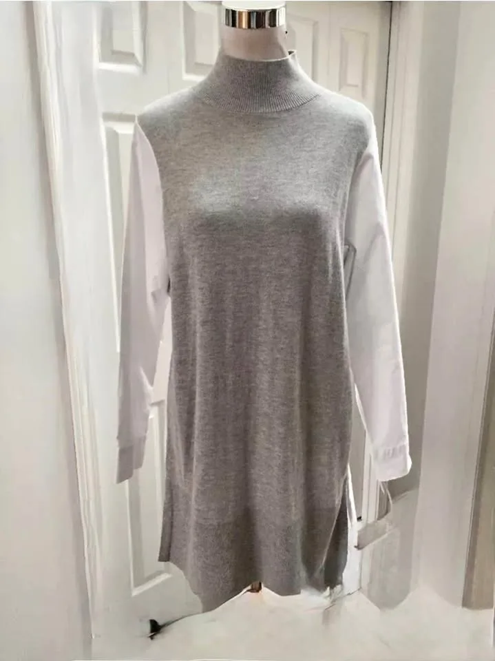 French Connection Gray Sweater White Shirt Tunic Small thumbnail