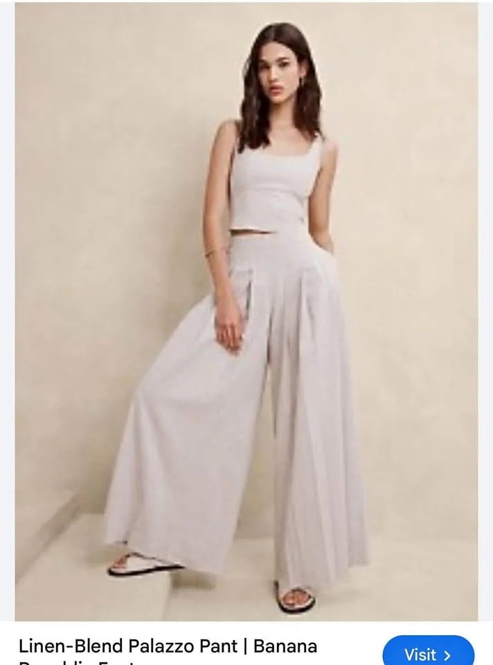 Banana Republic Linen-Blend Palazzo Pant NAVY BLUE Size 8 thumbnail
