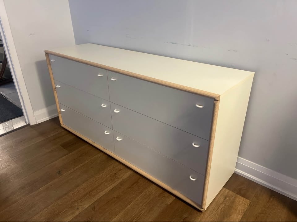 Modern 6-Drawer Dresser / Lowboy – White & Natural Wood – 61” - photo 3