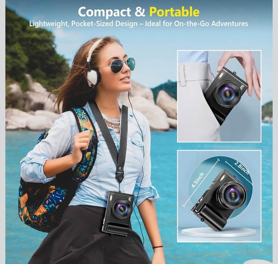 (New) 4K Digital Camera with 32GB Card, 2 Batteries(Black) - photo 5