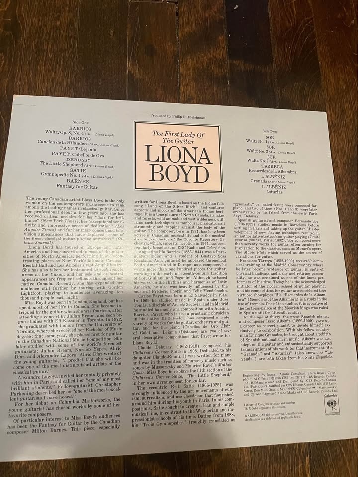 🎸 Liona Boyd Vinyl Record VG++ - photo 2