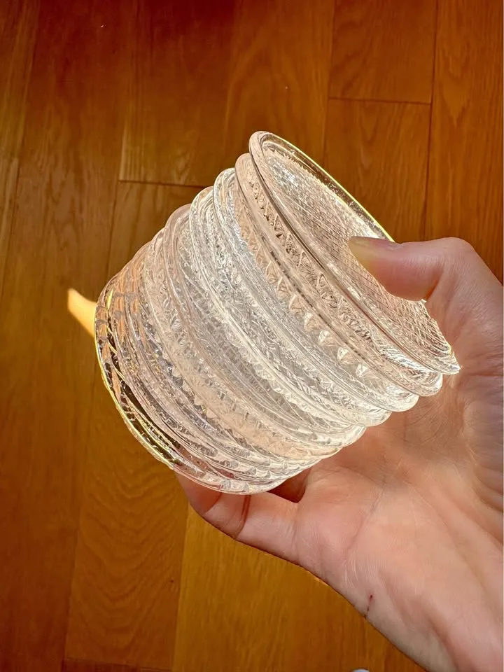 Beautiful set of 9 textured clear glass coasters. thumbnail