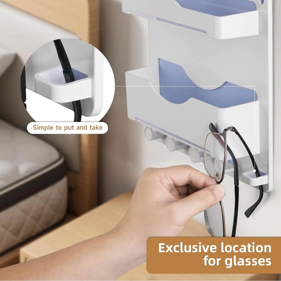 (New) Bedside Wall Shelf with Glasses Hooks(White/Black) - photo 4