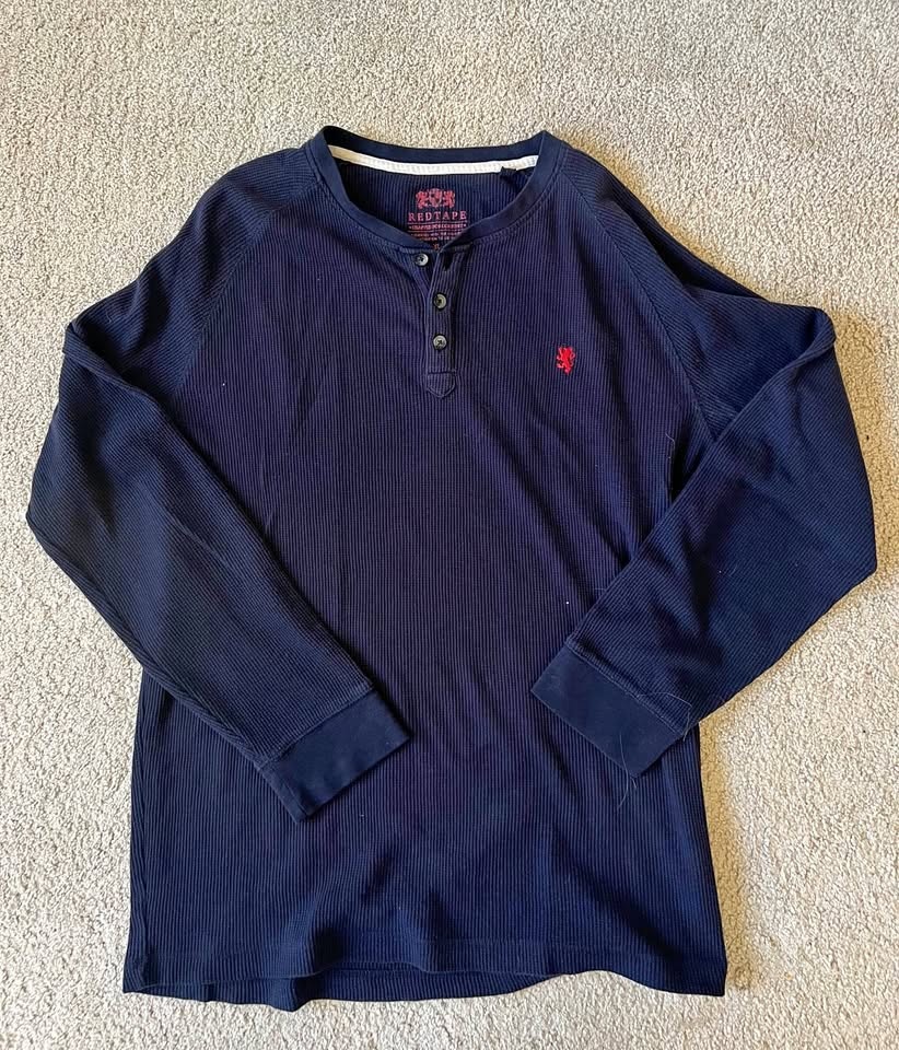 VINTAGE Red Tape Navy Blue Long Sleeve Henley Shirt