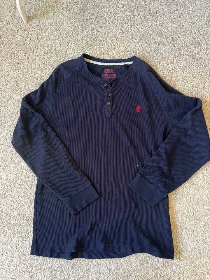 VINTAGE Red Tape Navy Blue Long Sleeve Henley Shirt - photo 2