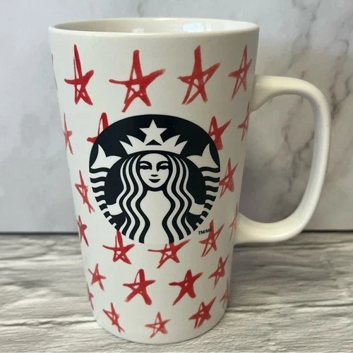 Starbucks White Red Stars 2014 Coffee Cup Mug 16oz