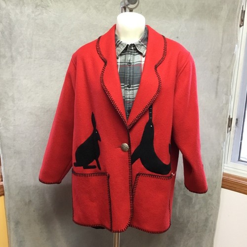 Vintage Ivalu Inuit Felted Wool Red/Black Hand Embroidered Jacke