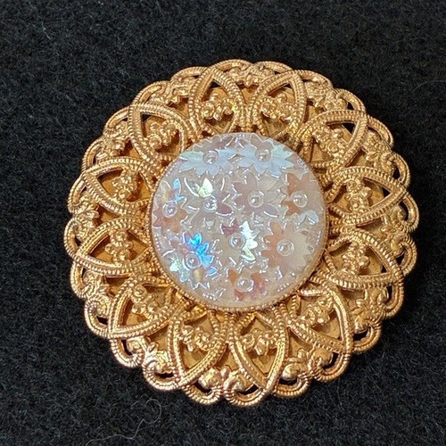 Vintage Western Germany Iridescent Flowers Filigree Scarf Clip H