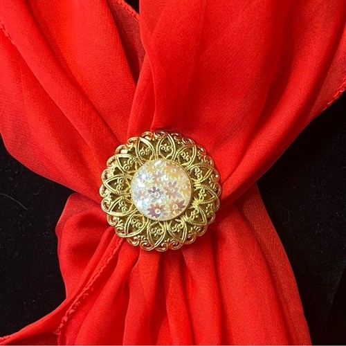 Vintage Western Germany Iridescent Flowers Filigree Scarf Clip H - photo 3