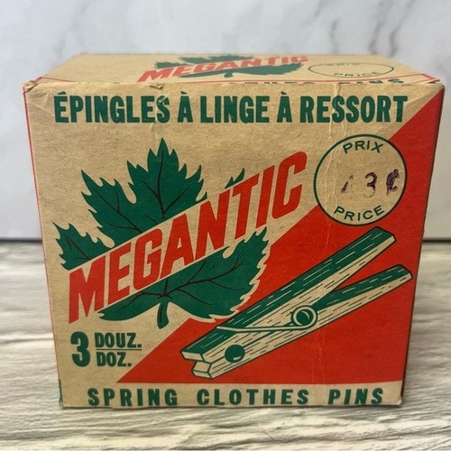 Vintage Megantic Spring Clothes Pins Original Box 3 Dozen + 4