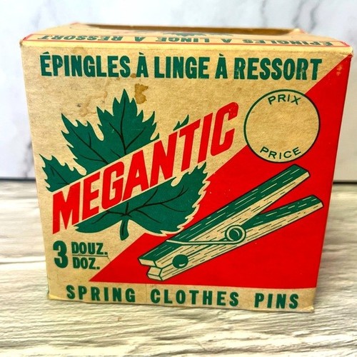 Vintage Megantic Spring Clothes Pins Original Box 3 Dozen + 4 - photo 2