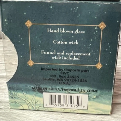 NIB Traditions Glass Oil Lamp Round Green White Opal Swirl - photo 4