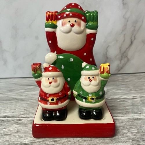 Santa Christmas Salt & Pepper And Napkin Holder Ceramic Set