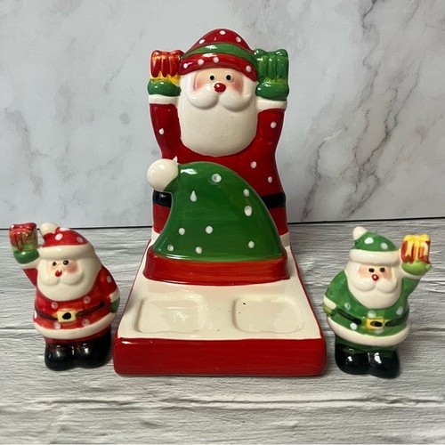 Santa Christmas Salt & Pepper And Napkin Holder Ceramic Set - photo 2