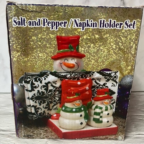 Santa Christmas Salt & Pepper And Napkin Holder Ceramic Set - photo 5